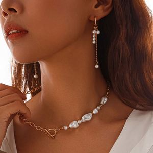Conjunto de Collar de Perlas con Baño de Oro y Colgante de Concha Blanca para Mujer, Regalos para Bodas y Fiestas - Product Image 1