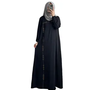 Dubai Fashion Sequins Decoration Solid Color Long Dress Robe Middle East Malay Arabic Muslim Women Traditional Muslim Clothing