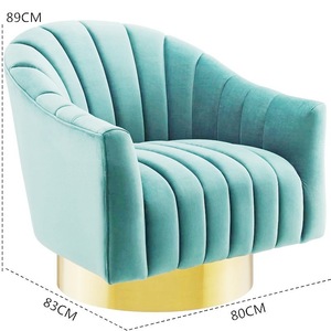 Canapé simple moderne de luxe en acier inoxydable doré avec base en tissu pour les loisirs Fauteuil de salon Fauteuil pivotant en velours bleu marine - Product Image 6