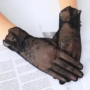 2024 neue damenhandschuhe für hochzeitszubehör sonnencreme spitzenhandschuhe dünne transparente handschuhe für frauen aus china