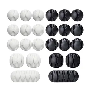 Confezione <span class=keywords><strong>da</strong></span> 24 Pezzi Organizzatore di Cavi <span class=keywords><strong>da</strong></span> <span class=keywords><strong>Tavolo</strong></span>, Clip Portacavi CC949 in Silicone Nero per Gestione Fili - Product Image 1
