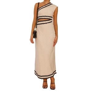 Vestidos Casuales de Verano para Mujer, Nuevos, de Moda, Bordados, de Lino y Algodón, Holgados, con Cintura Ajustada, Midi, con Patrón Sólido, Tejido de Encaje - Product Image 1