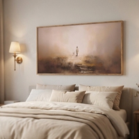 Aurlan Jesus Christian Tableau mural encadré (40x20) Impression abstraite Jésus Bon Pasteur Parabole Aquarelle sur toile Grande taille Neutre