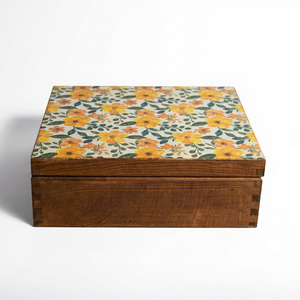 Handcrafted Wooden Printed <b>Keepsake</b> <b>Box</b> Yellow Floral Storage <b>Box</b> Decorative Jewelry Organizer <b>Box</b> Square Wood Storage - Product Image 1