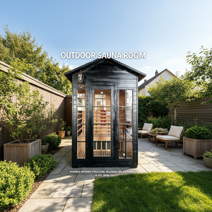 Sauna extérieur en bois massif noir, style <span class=keywords><strong>cube</strong></span>, traditionnel, pour jardin, avec Bluetooth et éclairage LED, certifié UL - Product Image 1