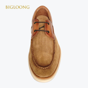 Sepatu kulit asli pria, sneaker asli sol karet, kasual kulit Suede, coklat muda, tahan air bertali untuk sehari-hari Musim Semi - Product Image 2