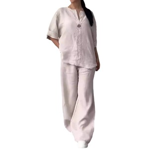 Completo <span class=keywords><strong>Set</strong></span> <span class=keywords><strong>Donna</strong></span> in Cotone <span class=keywords><strong>Lino</strong></span> con Pantaloni a Maniche Lunghe e Scollo a V, Nuova Collezione Autunno 2026 - Ingrosso Boutique - Product Image 5