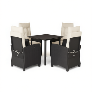 Set da Pranzo da Giardino in Rattan Nero per 4 Persone, Arredamento da Esterno Resistente alle Intemperie, Stile Contemporaneo - Product Image 1