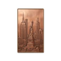 Barre rectangulaire en cuivre pur à 99,9 % de haute qualité avec relief 3D personnalisé de la Statue de la Liberté de New York pour souvenir touristique