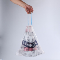 Sacs poubelles à cordon personnalisés avec logo, durables, thermoscellables, impression par tampographie, marquage à chaud, en PEHD, jetables, pour usage domestique