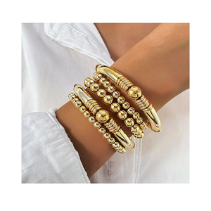 KISSWIFE-Ensemble de 5 pièces, perles plaquées or à la mode, bracelet patchwork en <span class=keywords><strong>bambou</strong></span> pour femmes, bijoux - Product Image 1