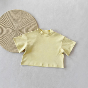 T-shirt décontracté en coton à manches courtes et col rond pour enfants, style Europe-Amérique, collection Printemps/Été 2026, garçons et filles, absorbant la transpiration - Product Image 4
