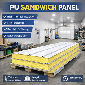 <span class=keywords><strong>Panneau</strong></span> sandwich en polyuréthane PU pour isolation des murs et des toits, 50-200 mm, longueur personnalisée, résistant au feu et à l'eau, écologique, pour entrepôt - Product Image 2