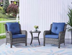 Mesa al aire libre <span class=keywords><strong>Bistro</strong></span> Muebles al aire libre Set 3 piezas Asientos Grupo balcón PE Rattan Garden Set con cojines - Product Image 4