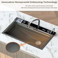 Évier de cuisine cascade en relief nid d'abeille à affichage numérique personnalisé led multifonction avec lave-gobelets pour café-bar cuisine d'hôtel