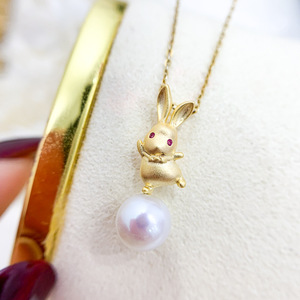 Colgante de Plata S925, Accesorios de Perlas DIY, Estilo Conejo, Soporte Vacío para Collar con Cuentas Planas de 7-9mm, Collares de Moda 30940 - Product Image 1