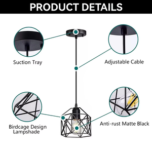 Lampe suspendue géométrique moderne en métal <span class=keywords><strong>noir</strong></span>, style industriel, en <span class=keywords><strong>fer</strong></span> <span class=keywords><strong>forgé</strong></span>, pour intérieur, table à manger, balcon – Approvisionnement direct usine - Product Image 4