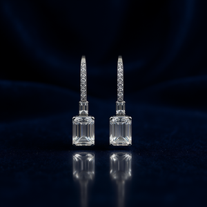 Orecchini in Oro Bianco con Diamanti Taglio Smeraldo Colore D Naturali Certificati GIA Gioielli Classici da Matrimonio per Donne - Product Image 2