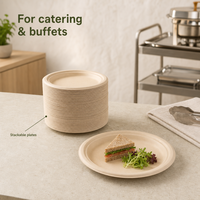 Assiette ronde jetable biodégradable en bagasse de canne à sucre, sans plastique, compostable, 6, 7, 8, 9, 10 pouces, pour dîner, fête, collation, nourriture