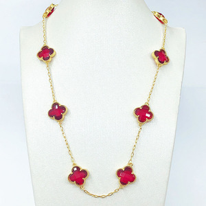 Elegante Collana Lunga Placcata <span class=keywords><strong>Oro</strong></span> 14K con Cristalli Rosa, Verdi e <span class=keywords><strong>Blu</strong></span> a Forma di Quadrifoglio, Catena per Maglione di Lusso Vintage per Donne - Product Image 6