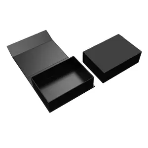 Kotak hadiah grosir kotak hadiah magnetis hitam cetak kustom dengan tutup magnetik