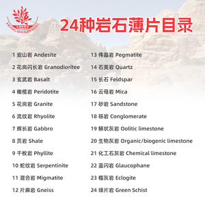 Échantillon mince de roche usinée, granit, résine de sapin de 30 m d'épaisseur, étanchéité, recherche scientifique géologique, 24 types de minéraux - Product Image 1