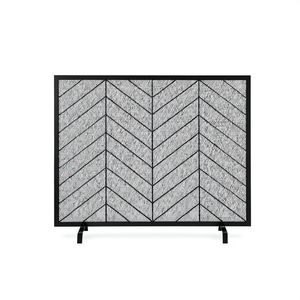 Écran de cheminée 38 x 31 pouces en fer noir, rectangulaire moderne, thermolaqué, accessoire pour foyer à bois - Product Image 1