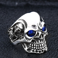 Bague rétro massive en acier inoxydable style punk avec yeux bleus et rouges, accessoires pour hommes, bijoux, prix d'usine