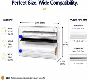 NOVISON Y-1213-63 Acrylic Wrap Dispenser <b>Slide</b> Cutter <b>Plastic</b> Wall-Mounted Eco-Friendly Kitchen Cling Wrap Storage Organizer - Product Image 3