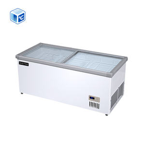 Congélateurs coffres à prix d'usine, armoires de cuisine îlot +10 ℃   -25 ℃   Congélateur d'îlot en acier inoxydable de 8 pieds avec porte en verre trempé - Product Image 1
