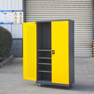 Grands armoires modernes en acier, 2 portes battantes, étagères réglables, 2 tiroirs, roulettes OEM, capacité de charge 200 kg, maison, bureau, école, <span class=keywords><strong>garage</strong></span> - Product Image 6