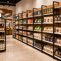 Étagère de présentation modulaire en acier léger à grain de bois pour supermarché, épicerie, revêtement en poudre époxy, réglable