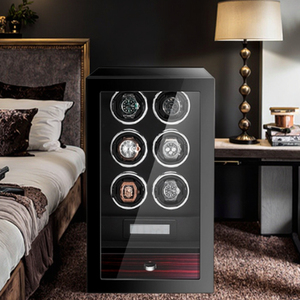 स्वचालित 12-स्लॉट स्पर्श नियंत्रण लकड़ी के घड़ी विंदर बॉक्स सुरक्षात्मक डिजाइन माइक्रोफाइबर अलाइनिंग - Product Image 1