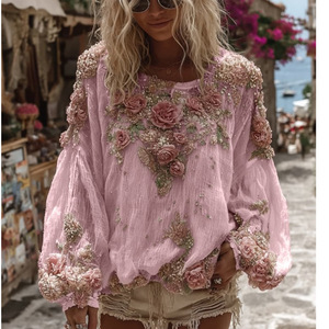 Camiseta de Manga Larga Impresa en 3D para Mujer, Nueva, Holgada, Versátil y de Alta Gama - Product Image 5