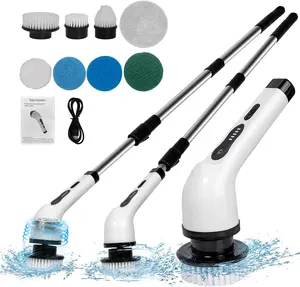 8 In 1 Household Cleaning Tools Electric Spin Scrubber Rechargeable Cleaning Brush Long Hand Green White Spin Scrubber