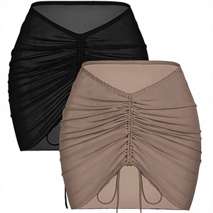 Women's Sheer Mesh Beach Cover Up Mini <b>Skirt</b> Tie Front <b>Swim</b> <b>Skirt</b> Drawstring Sun Protection Summer Vacation Resort Wear - Product Image 1