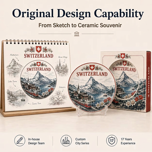 Assiette décorative en céramique souvenir de <span class=keywords><strong>Suisse</strong></span>, motif train, edelweiss, paysage alpin, <span class=keywords><strong>lac</strong></span>, pour assiette en céramique, personnalisation OEM ODM, vente en gros - Product Image 4