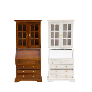 1:12 Mini échelle bibliothèque américaine bureau en bois massif Table intégrée étude européenne chambre casier armoire de rangement bricolage jouet Style - Product Image 1