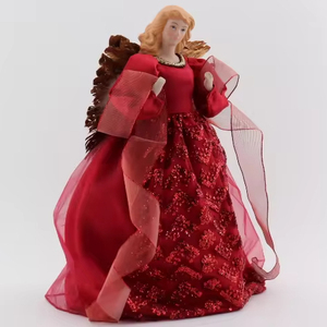 Statuetta di <span class=keywords><strong>Angelo</strong></span> in Ceramica con <span class=keywords><strong>Ali</strong></span> Dorate, Ornamento Natalizio Rosso in Piedi, Decorazione in PVC con Piume in Fibra di Poliestere per Feste di Natale - Product Image 2