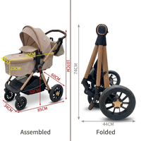 Poussette Bébé de Luxe Pliable et Portable 3-en-1 Multi-Fonction avec Grand Panier de Rangement, pour Nouveau-Né jusqu'à 3 Ans