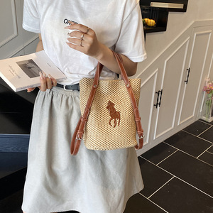 Yula Raffia Straw Woven Bucket Bag Khaki <b>Medium</b> Summer 2025 Beach Tote Shoulder <b>Handbag</b> - Product Image 2