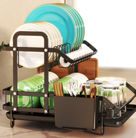 Support de rangement de cuisine en métal à deux niveaux Support de comptoir pour lave-vaisselle avec évier Baguettes seau égouttoir sur pied pour vaisselle