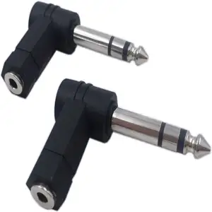 Right Angle 90 Degree Audio Adapter 6.35mm Male Stereo Plug to 1/8" 3.5mm Female Stereo