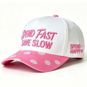 Cappellino da Baseball con Ricamo 'Spend Fast Save Slow' e 'Spend Happy', con Visiera a Pois, Stile Estetico Y2K Streetwear da Donna - Product Image 1