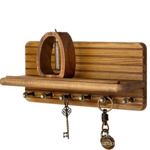 Porte-clés mural en bois, organisateur d'entrée, étagère de rangement en bois massif pour salon, usage domestique - Product Image 5
