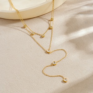 Heart Shape Layered Gold Plated Stainless Steel Necklace With Diamond Bezel Setting For Gift - Product Image 2