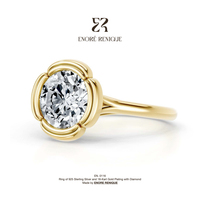 Bague en moissanite 2 carats ronde/ovale à sertissage festonné, en argent sterling 925 plaqué or, couleur D, moissanite VVS1, bijoux pour femmes
