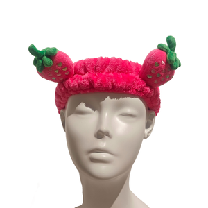 Mignon rose fraise peluche Spa bandeau doux élastique bandeau de cheveux pour femmes filles-enveloppement de cheveux réutilisable écologique pour les soins de la peau - Product Image 4