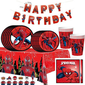 طقم لوازم حفلات جديد للأطفال بتصميم سبايدرمان الكرتوني، مجموعة أدوات مائدة للاستعمال مرة واحدة لديكور حفلات أعياد ميلاد الأطفال - Product Image 1
