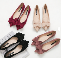 Ballerines à nœud pour femmes, bout pointu, chaussures plates décontractées en daim, élégantes pour le travail, mocassins à enfiler